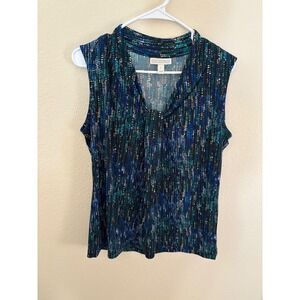 Dana Buchman Sleeveless Abstract Print V Neck Top Women's‎ Large Blue Green
A816